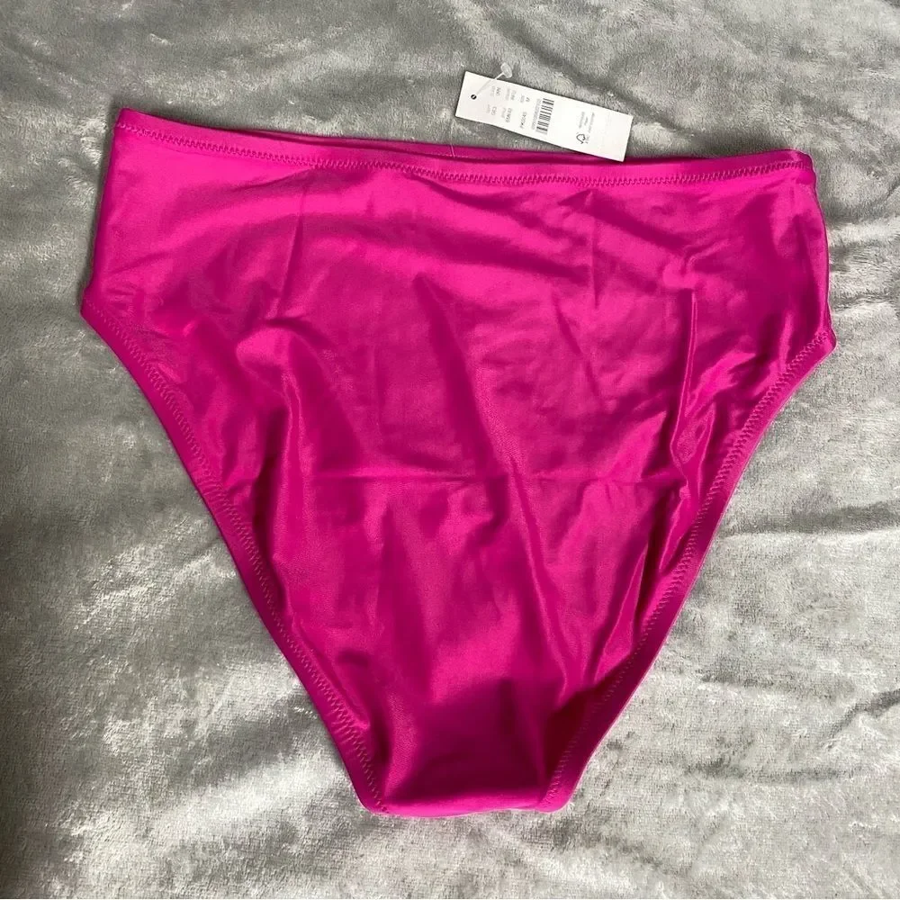 NEW J. Crew Hallie Bikini Bottom High Waist Size M Pink Radiant Fuchsia